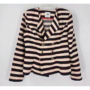 Cabi Sz 6 Ivory Navy Red Stripe Double Breasted Nautical Navy Cruise Blazer